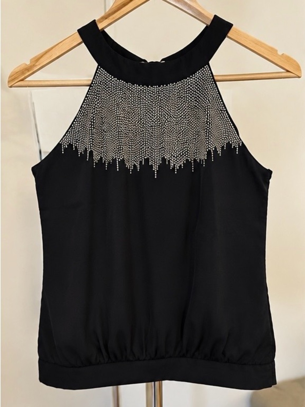 H&M Black Silver Beaded Halter Neck Top | Size 4